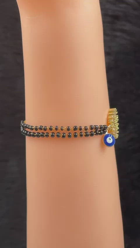 Evil Eye Customised Alphabet Initial Letters Baguette Cubic Zirconia 22K Gold Hand Mangalsutra Bracelet For Women
