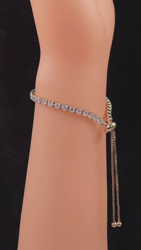 Gold Cubic Zirconia American Diamond Slider Tennis Bracelet Women