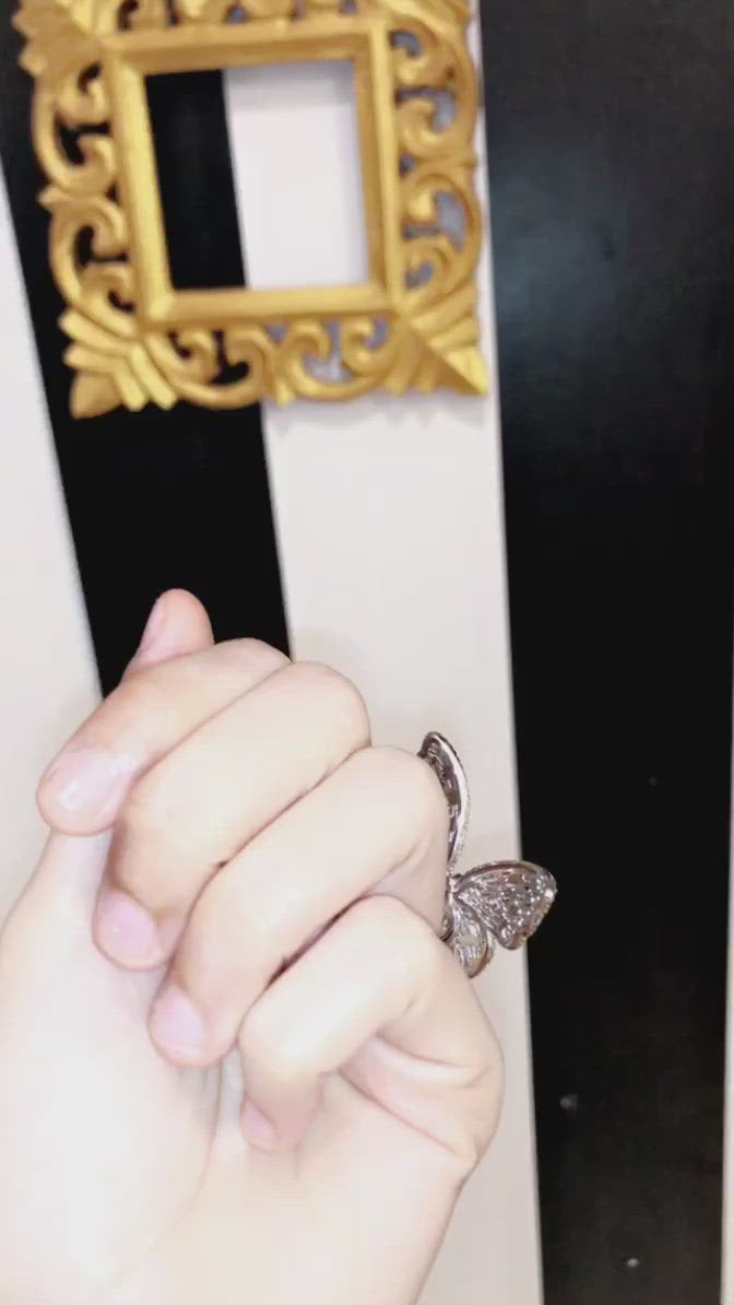 Large Butterfly Cubic Zirconia Gold Copper Free Size Ring Women Bulk