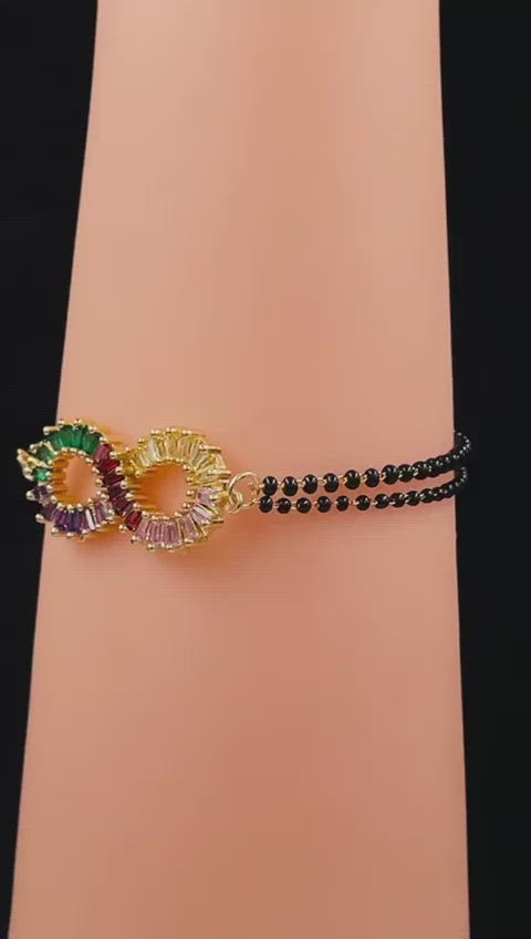 Infinity Infinite Love Colorful Rainbow Baguette Cubic Zirconia Adjustable Hand Wrist Mangalsutra Bracelet Women