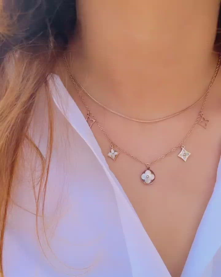 Stainless Steel Rose Gold Enamel Clover Necklace Chain For Women Bulk