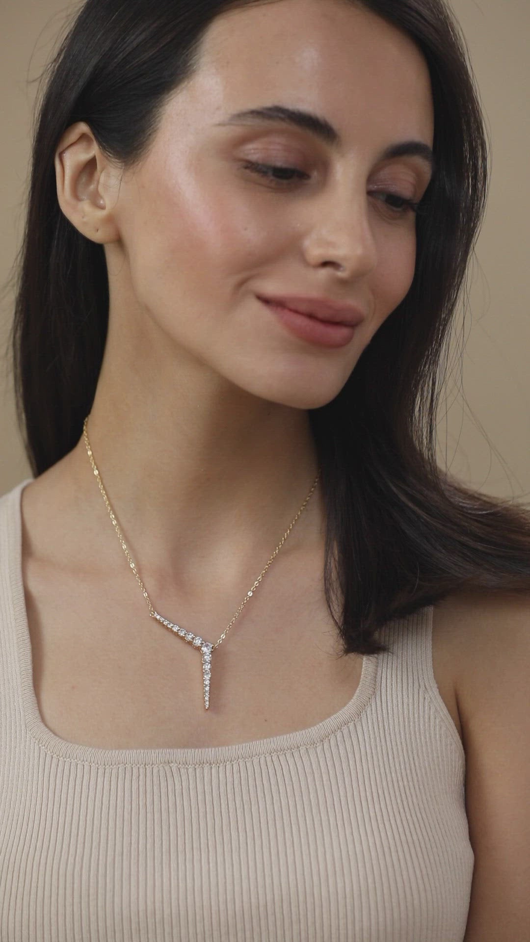 Brass 18K Rose Gold Crystal Encrusted Y Necklace For Women Bulk