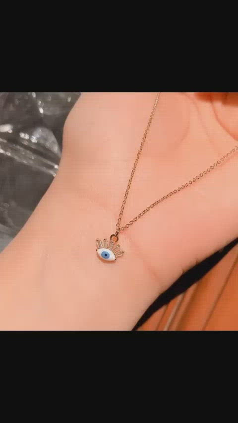 Turkish Evil Eye Blue Enamel Necklace Pendant Chain Bulk