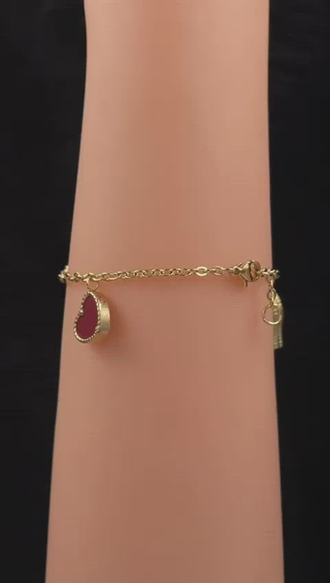 Clover Stainless Steel Flower Red Green Link Chain Bracelet Women
