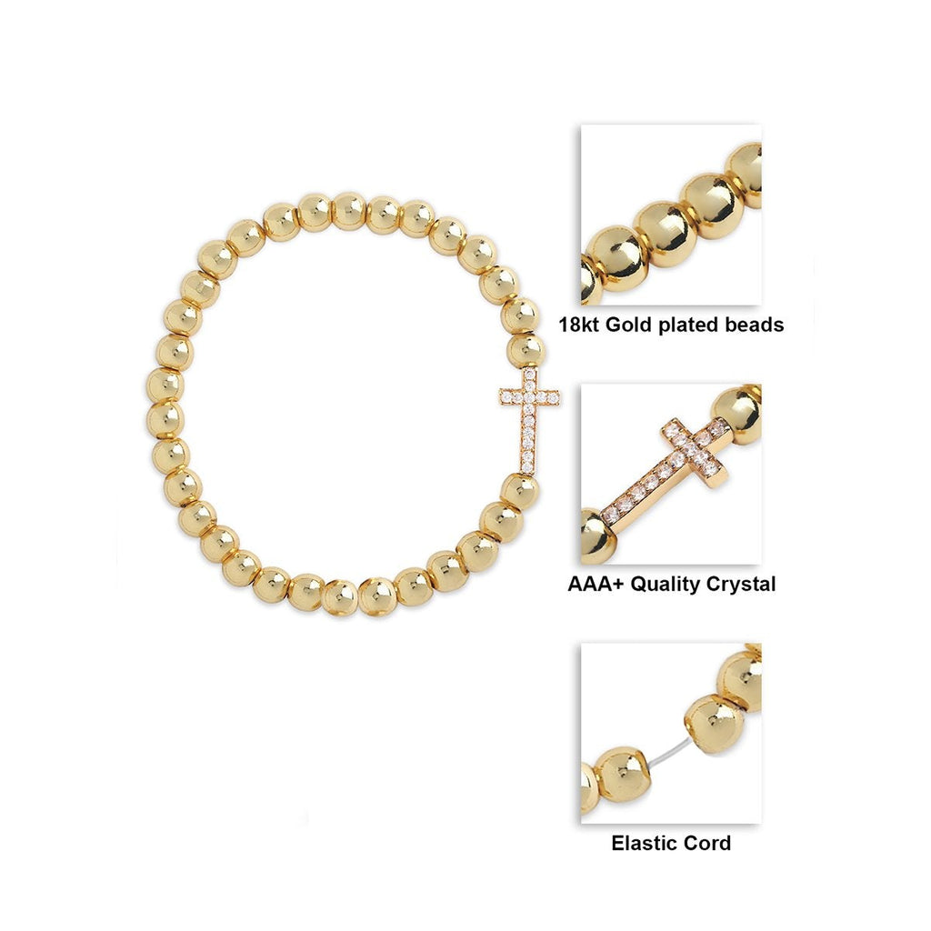 Brass 18K Crystal Studded Cross Embellishment Bracelet For Women Bulk
