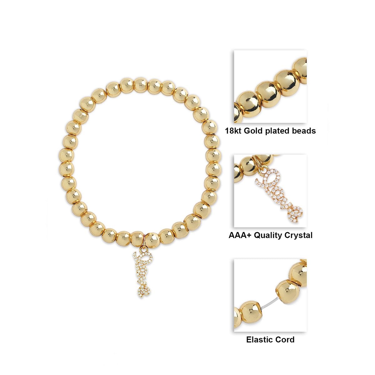 Brass 18K Calligraphy Love Embellishment Bracelet For Women Bulk