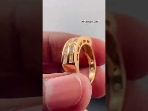Invisible Set Baguette Cubic Zirconia 18K Gold Copper Ring Women Bulk