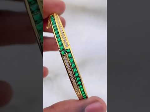 Rainbow Red Green Princess CZ 18K Gold Openable Kada Bangle Bulk