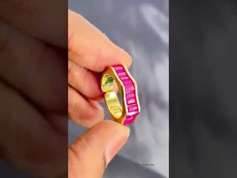Ruby Pink Baguette Invisible Set Gold Anti Tarnish Open Back Ring Bulk