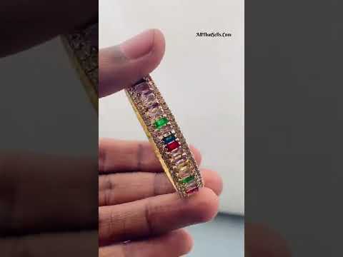 Multi Colour Copper Baguette CZ 18K Gold Cuff Kada Bangle Bulk