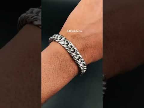Glossy Silver Curb Cuban 316L Stainless Steel Bracelet For Men Bulk