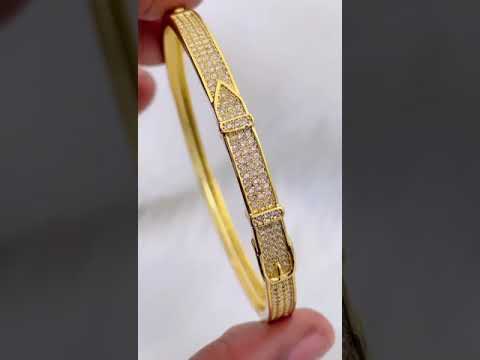 Belt Buckle Slim CZ 18K Gold Openable Cuff Kada Bangle Bulk