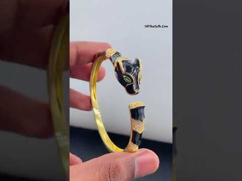 Copper CZ Enamel Panther Black Gold Openable Bangle Cuff Only Bulk
