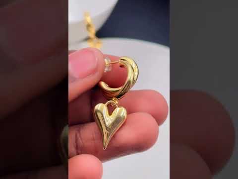 Love Heart Glossy Silver 18k Gold Dangling Hoop Earring for Women