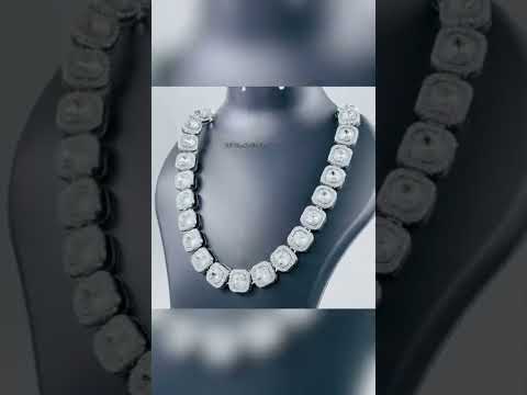 Hip Hop Iced Out Alloy Cuban Gold Rhinestone Square Tennis Ice Out Necklace Chain 18"