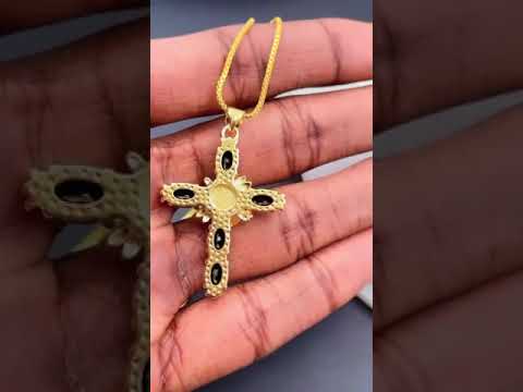 Black Sapphire Blue Evil Eye Cross Jesus CZ Gold Pendant Chain Bulk
