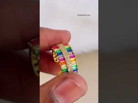 Baguette Rainbow Multi Colour CZ 18K Gold Copper Open Back Ring Bulk