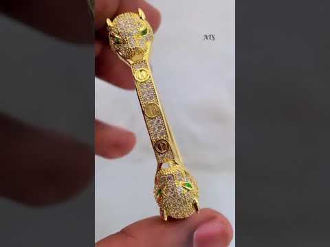Dual Panther Screw Cubic Zirconia 18K Gold Openable Kada Bangle Bulk