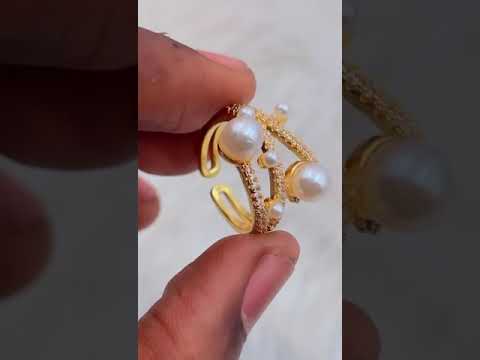 Criss Cross Pearl Cubic Zirconia 18K Gold Copper Adjustable Ring Bulk