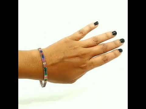 Rainbow Baguette Silver Cubic Zirconia American Diamonds Bracelet