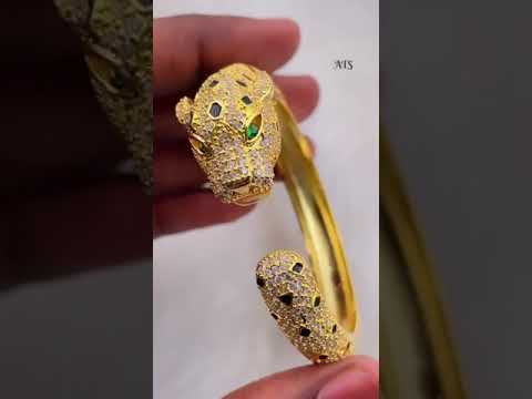 Panther American Diamond Gold Green Copper Cuff Kada Bangle Women Bulk