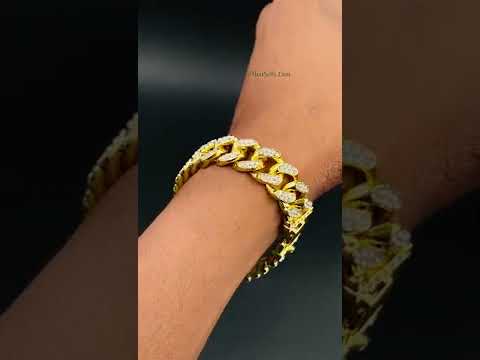 Hip Hop Iced Out Cuban Curb Rhinestone CZ Gold Bracelet Bulk