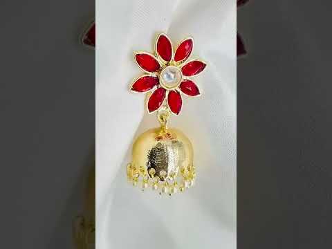 Red Floral 22K Gold Plated Jhumki Earring For Women Bulk