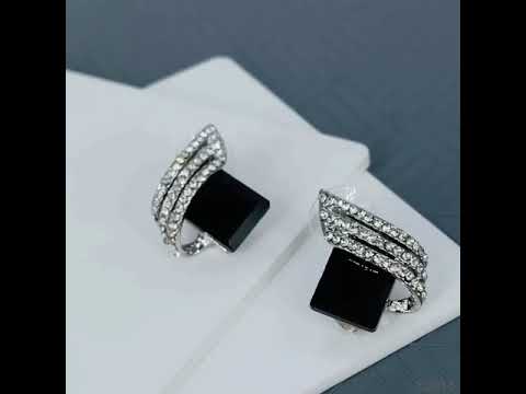 Three Stone Wave Aaa Crystal American Diamond Black Stud Earring Bulk