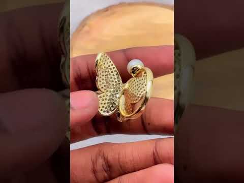 Butterfly Pearl Cubic Zirconia 18K Gold Copper Free Size Ring Bulk