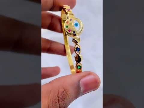 Evil Eye Mother Of Pearl Multi Color Glossy 18K Gold Cuff Kada Bulk