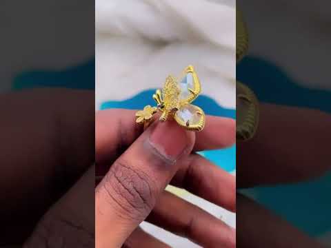 Butterfly Flower CZ Crystal 18K Gold Copper Free Size Ring Bulk