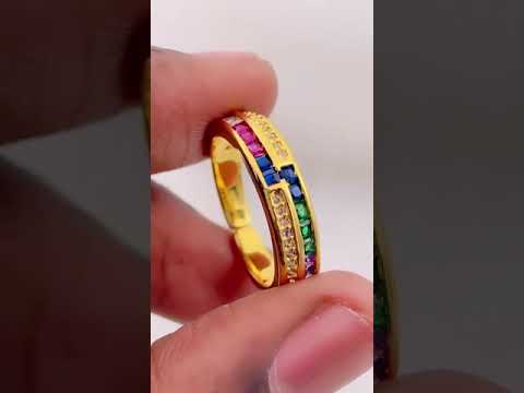 Ruby Red Copper Zig Zag Cubic Zirconia 18K Gold Open Back Ring Bulk