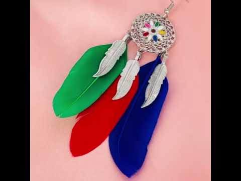 Feather Leaf Filigree Multicolor Enamel Hanging Dangle Earring Bulk