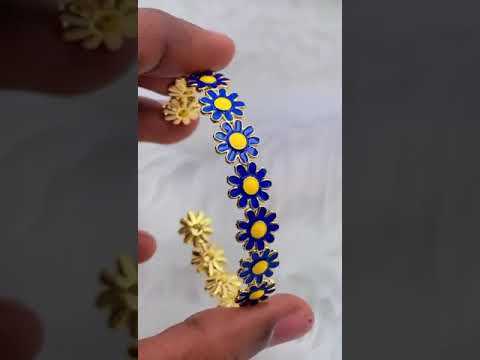 Multi Color Daisy Flower Enamel 18K Gold Copper Bangle Cuff Women Bulk