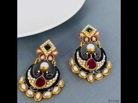 Chaand Peacok Red Green Gold Plated Pearl Bali Earring For Women Bulk