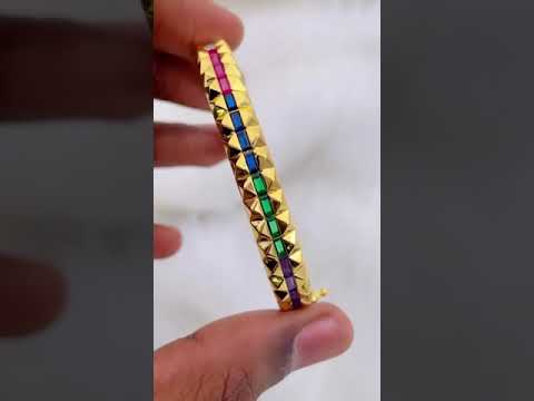 Ruby Red Checkered Cubic Zirconia 18K Gold Openable Kada Bangle Bulk