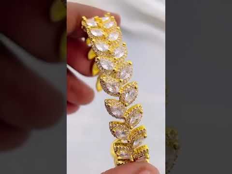 Floral Leaf Ruby Red CZ 18K Gold Anti Tarnish Copper Cuff Kada Bulk