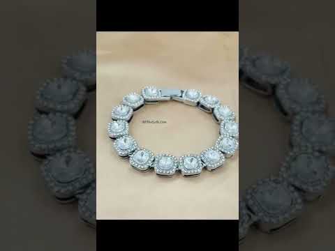 Hip Hop Iced Out Cuban Gold Cushion Cut Rhinestone Studded Alloy Bracelet Men