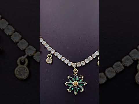 Green Flower Tennis Solitaire CZ 18K Gold Charms Necklace Bulk