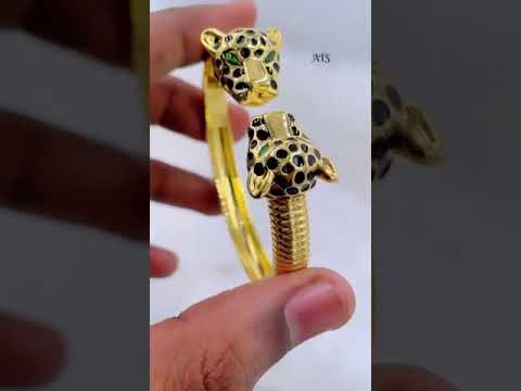 Copper Cubic Zirconia Panther Gold Black Openable Bangle Cuff Bulk