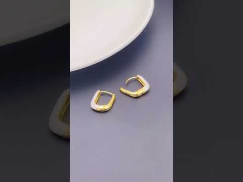 Enamel 18K Gold Copper Rectangle Hoop Stud Earring For Women Bulk