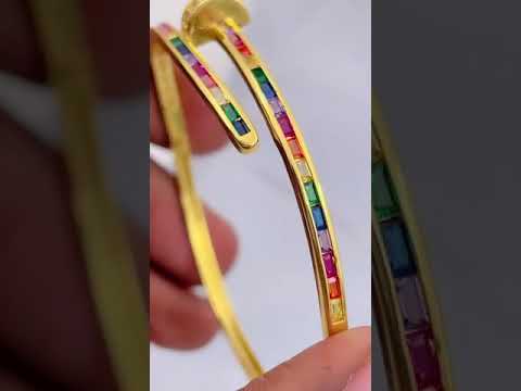 Rainbow Multi Color Nail Screw CZ 18K Gold Openable Kada Bulk