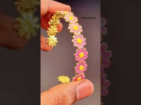 Multi Color Daisy Flower Enamel 18K Gold Copper Bangle Cuff Women Bulk
