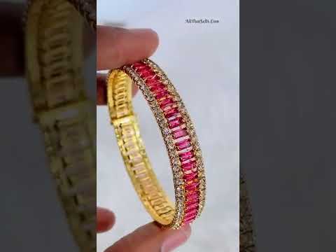 Multi Colour Copper Baguette CZ 18K Gold Cuff Kada Bangle Bulk