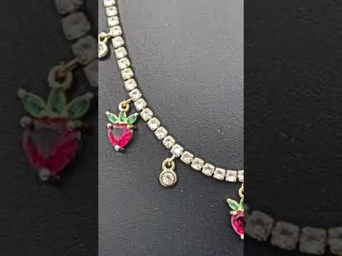 Red Strawberry Tennis Solitaire CZ 18K Gold Charms Necklace Bulk