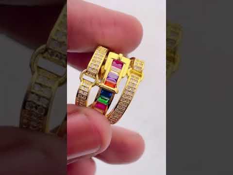 Belt Buckle Cubic Zirconia 18K Gold Copper Open Back Ring Women Bulk