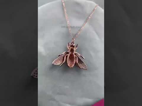 Copper Honey Bee Fly Cubic Zirconia Rose Gold Necklace Pendant Bulk