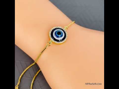 Evil Eye Cubic Zirconia Gold Blue Cuff Bracelet For Women Bulk