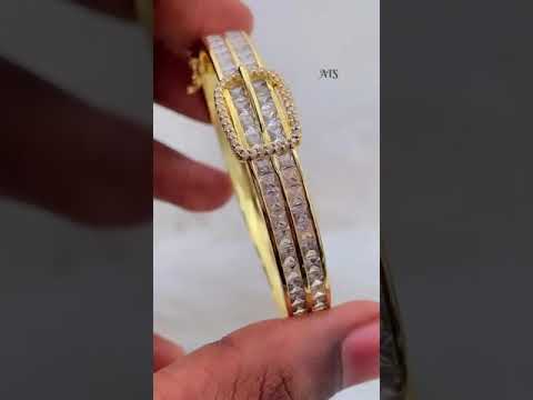 Belt Buckle Cubic Zirconia 18K Gold Copper Openable Kada Bangle Bulk