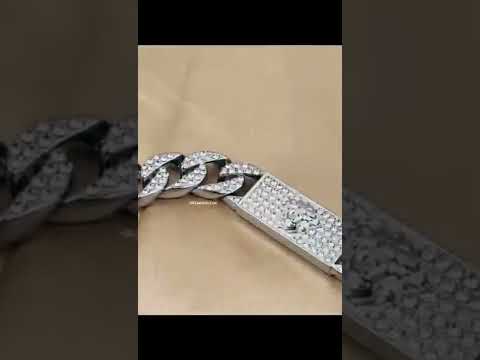 Hip Hop Iced Out Alloy Cuban Gold Rhinestone Studded Chunky Logo Necklace Chain